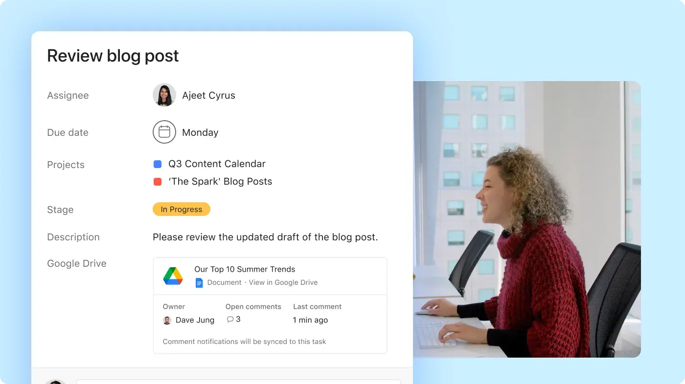 從事 Asana 摘要產品 UI 內容工作的員工